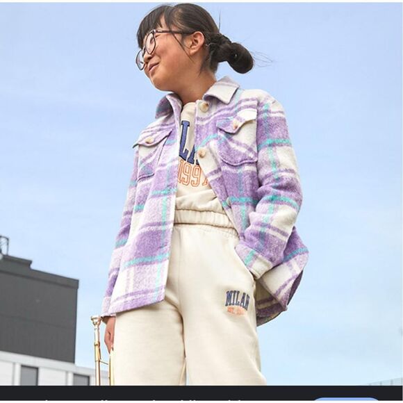Primark Girls Purple Plaid Shacket Size 13/14 - Picture 1 of 7